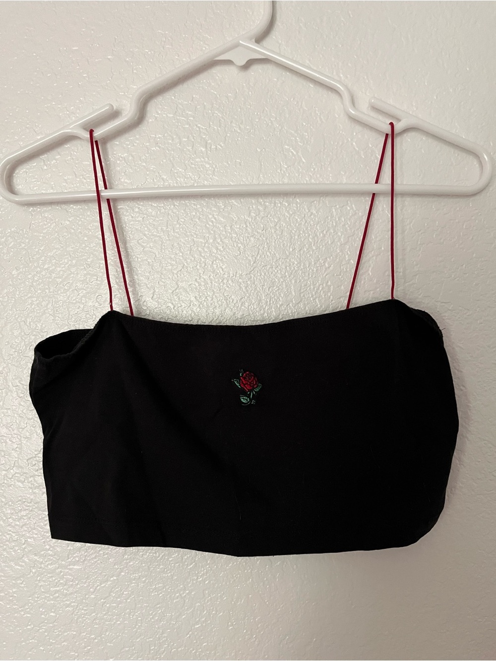Truly Madly Deeply Black Cropped Cami with Embroidered Red Rose
